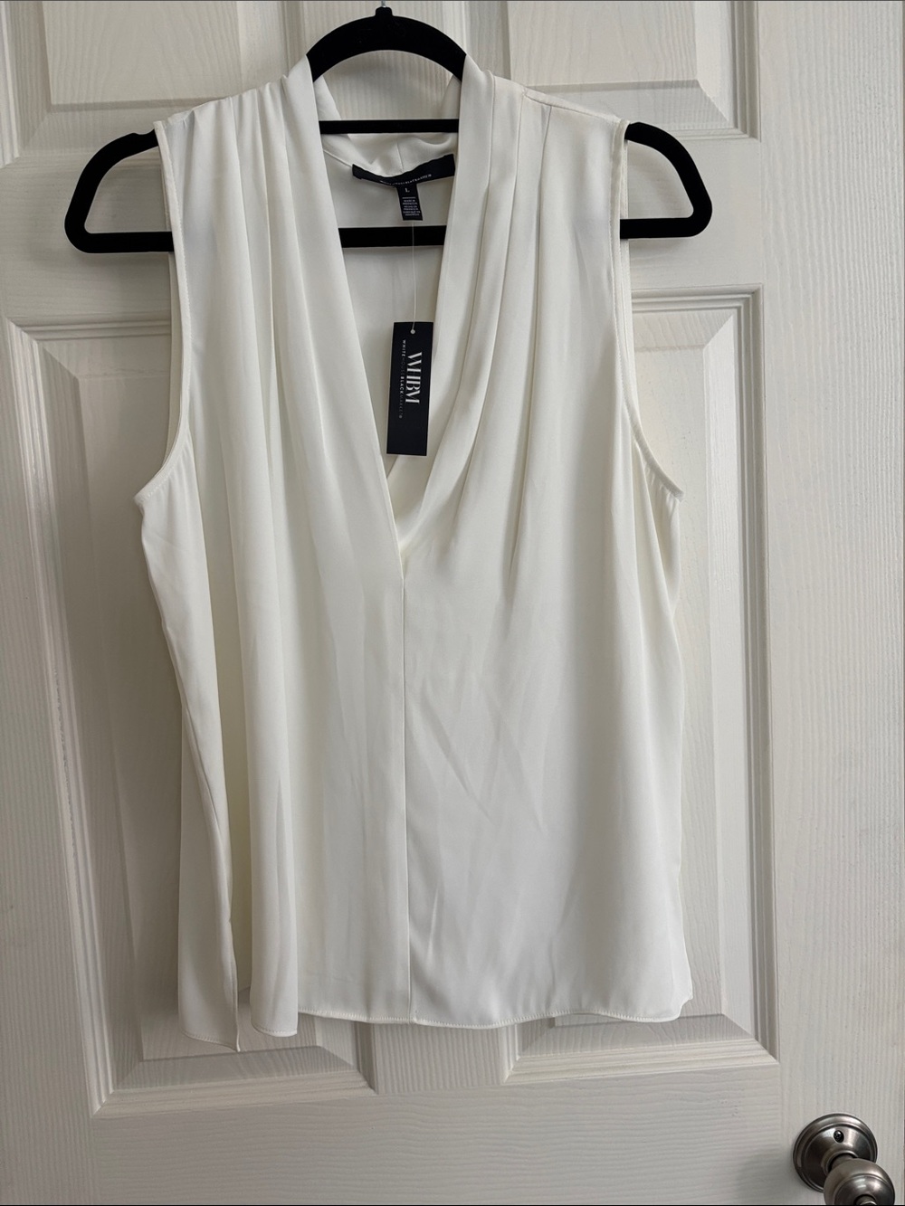 White House Black Market White Sleeveless Draped V-Neck Camisole